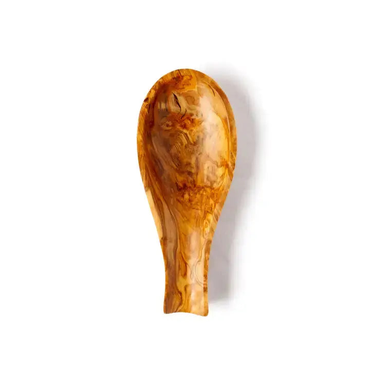 Beautifully crafted Tunisian olive wood spoon rest, designed to keep countertops clean while cooking.